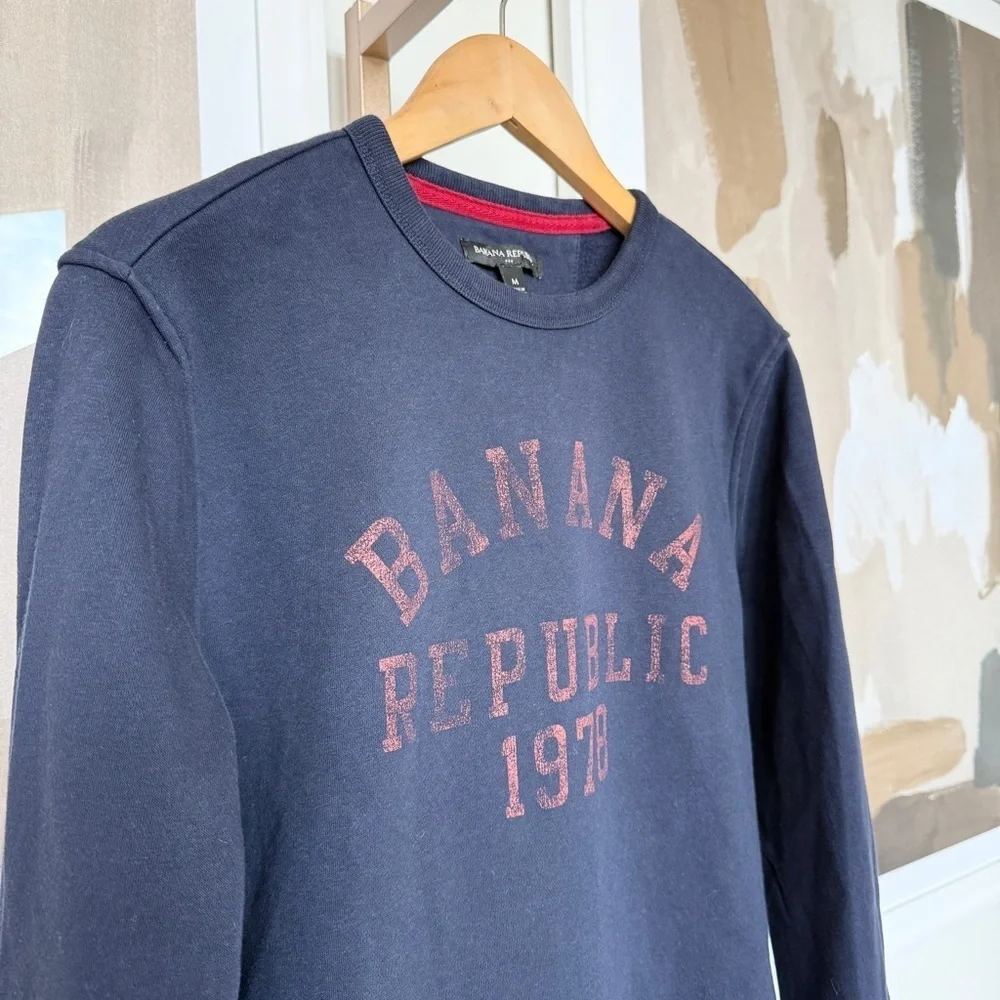 Banana Republic Men's Blue Crewneck Sweatshirt M Graphic Print Logo Casual